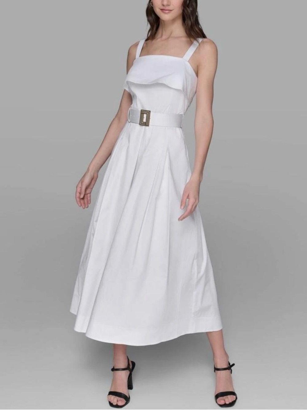 Karl Lagerfeld Paris Women’s White Belted Midi Dress Sz 6 With Pockets NWT $178